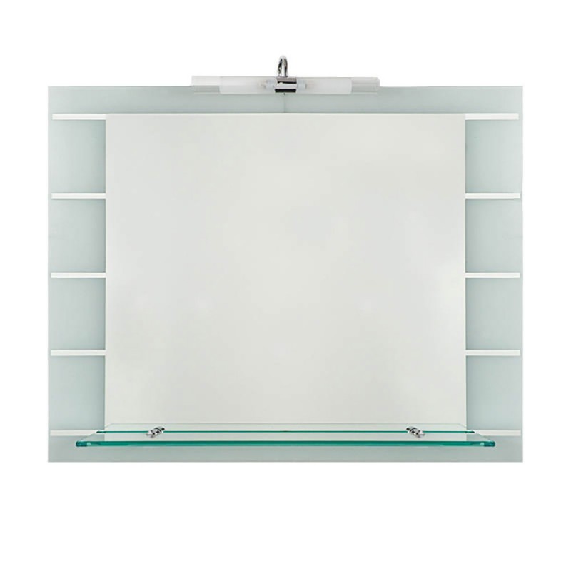 Bathroom wall mirror 90x75cm with lamp and shelf