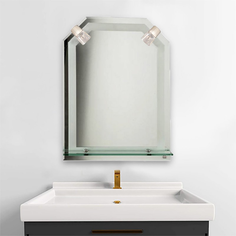 Bathroom wall mirror 55x80cm with two lamps and shelf