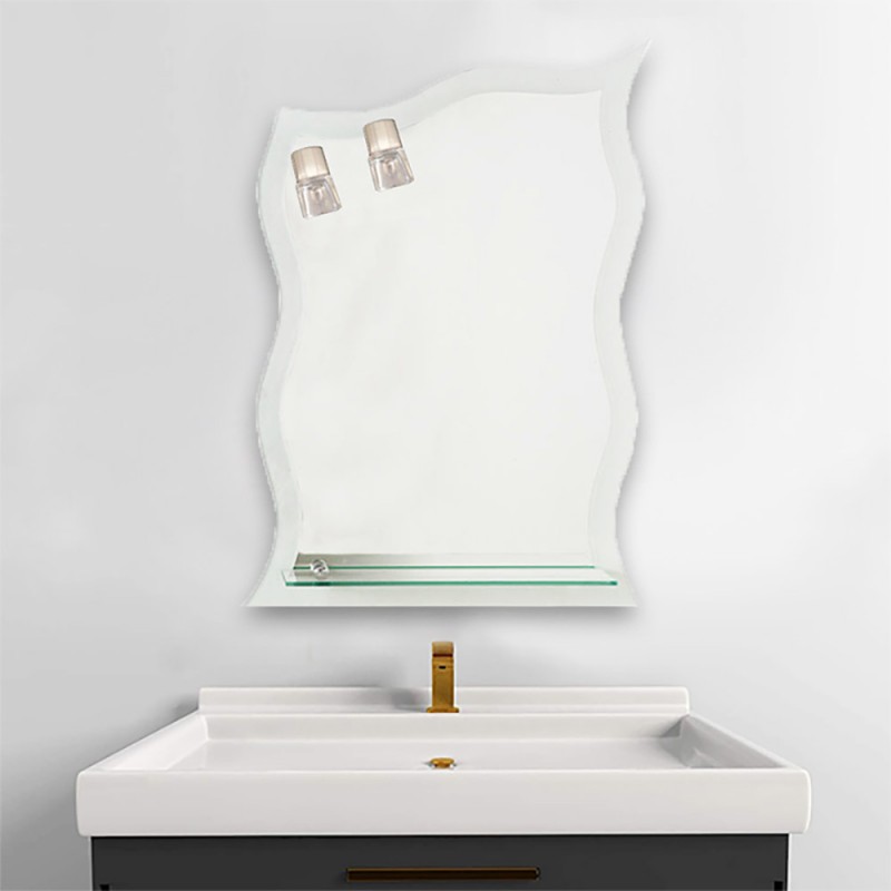 Bathroom wall mirror 55x80cm with two lamps and shelf