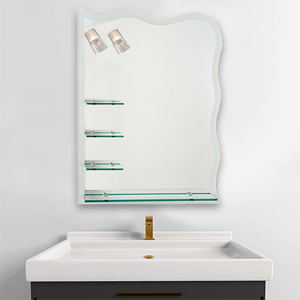 Mirror 75x90cm with 4 shelves and 2 lamps