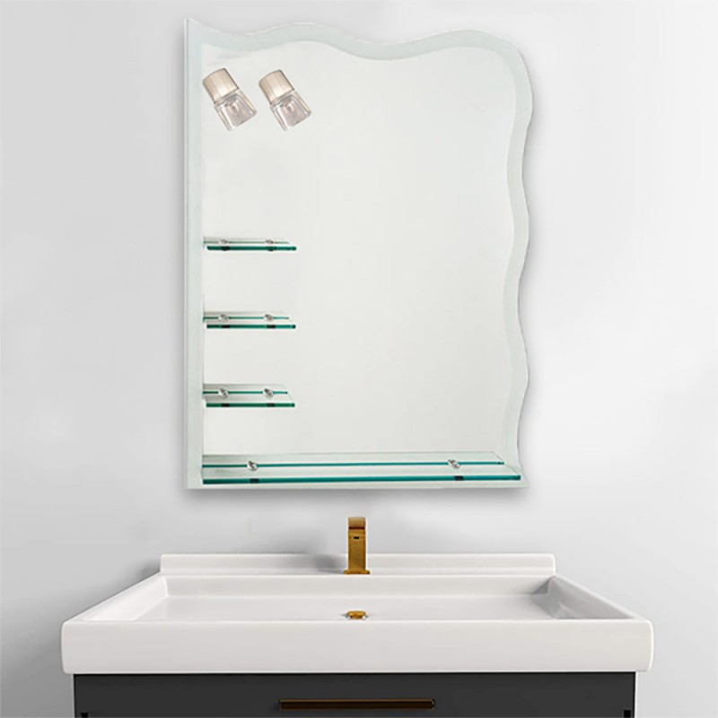 Mirror 75x90cm with 4 shelves and 2 lamps