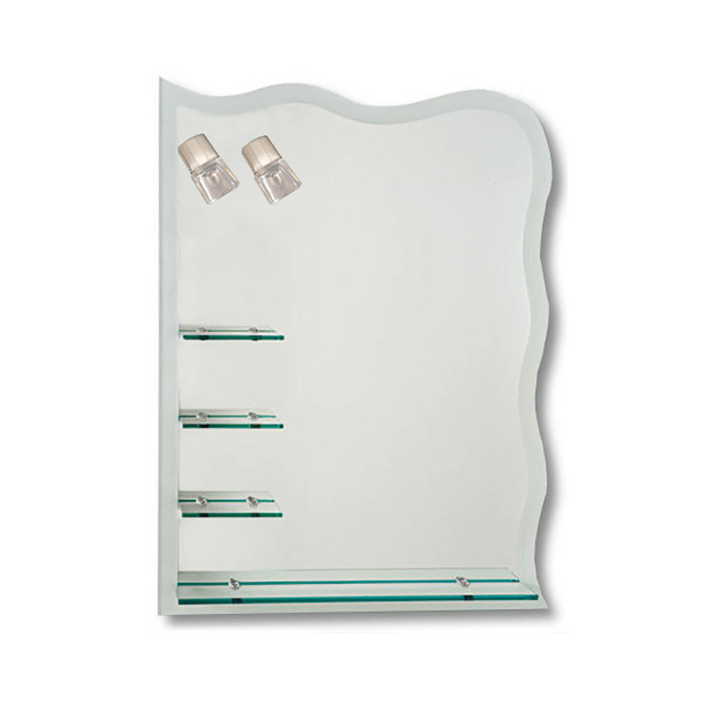 Mirror 75x90cm with 4 shelves and 2 lamps