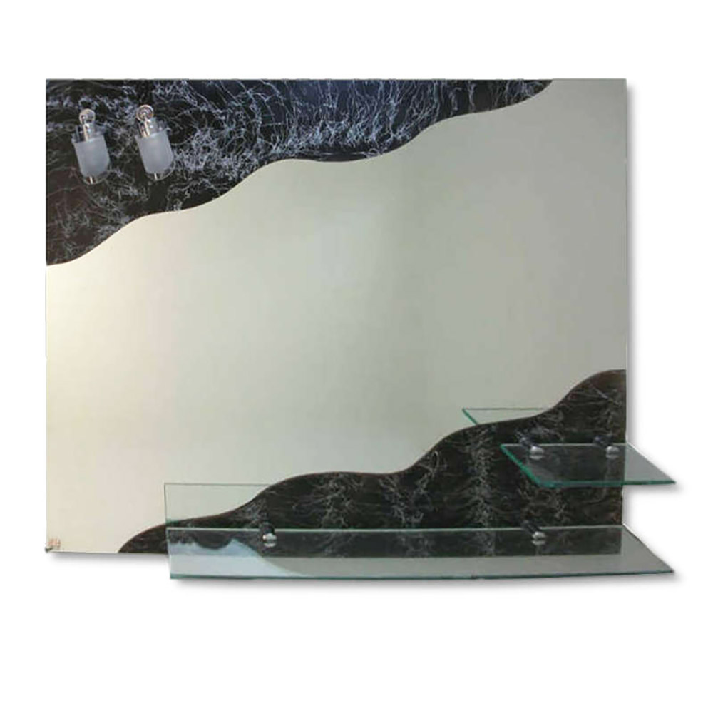 Mirror 90x70cm in black color with shelf and 2 lamps