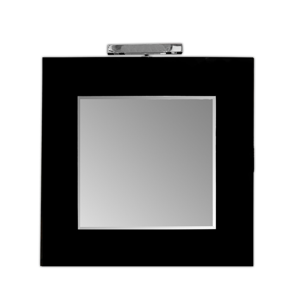 Black bathroom wall mirror 80x80cm with lamp