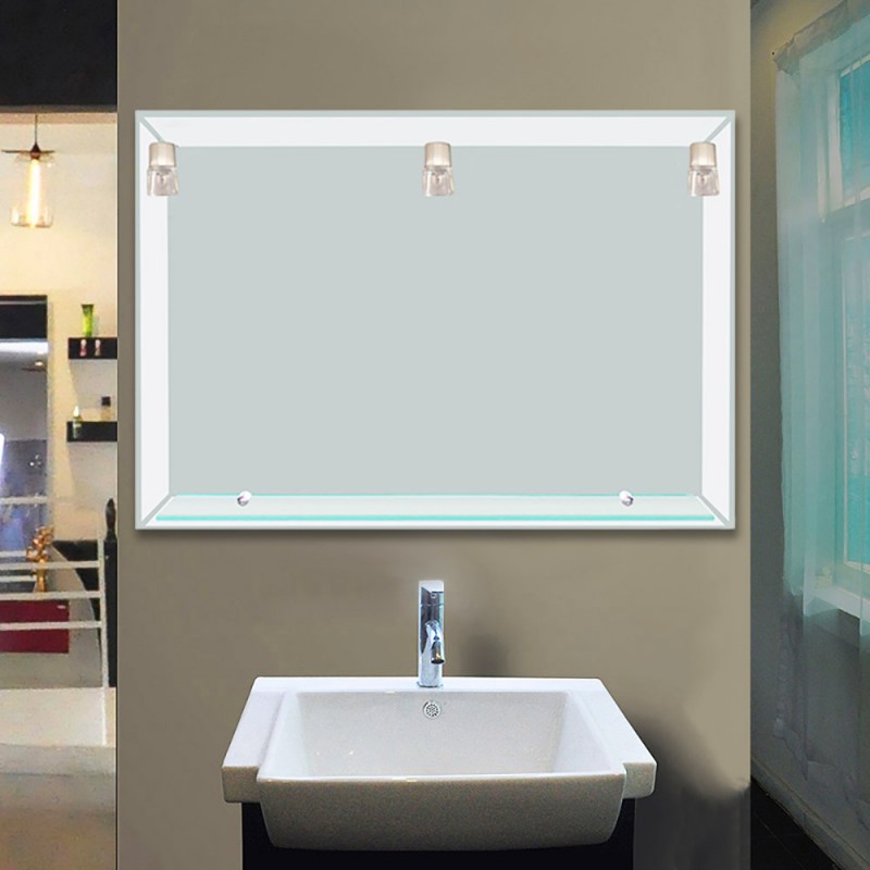 Bathroom wall mirror 90x75cm with 3 lamps and shelf