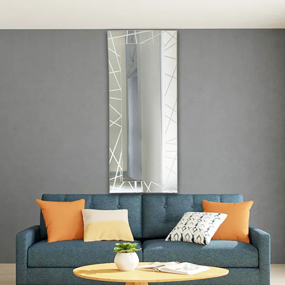 Large full-length living room mirror 80x180cm with a linear design around the perimeter