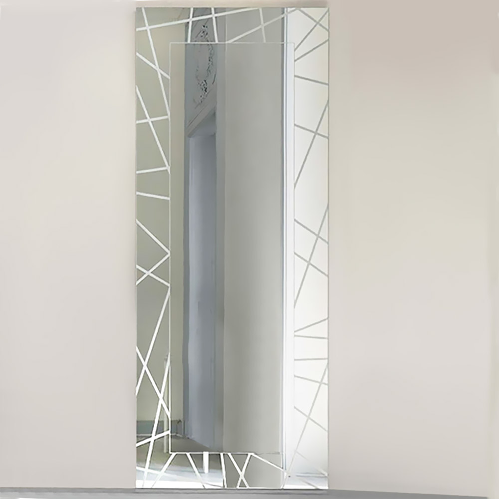 Large full-length living room mirror 80x180cm with a linear design around the perimeter