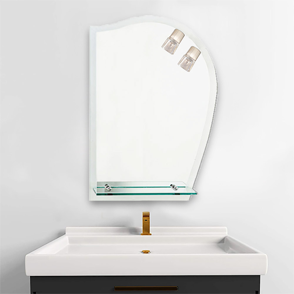 Bathroom wall mirror 55x75cm with 2 lamps and shelf