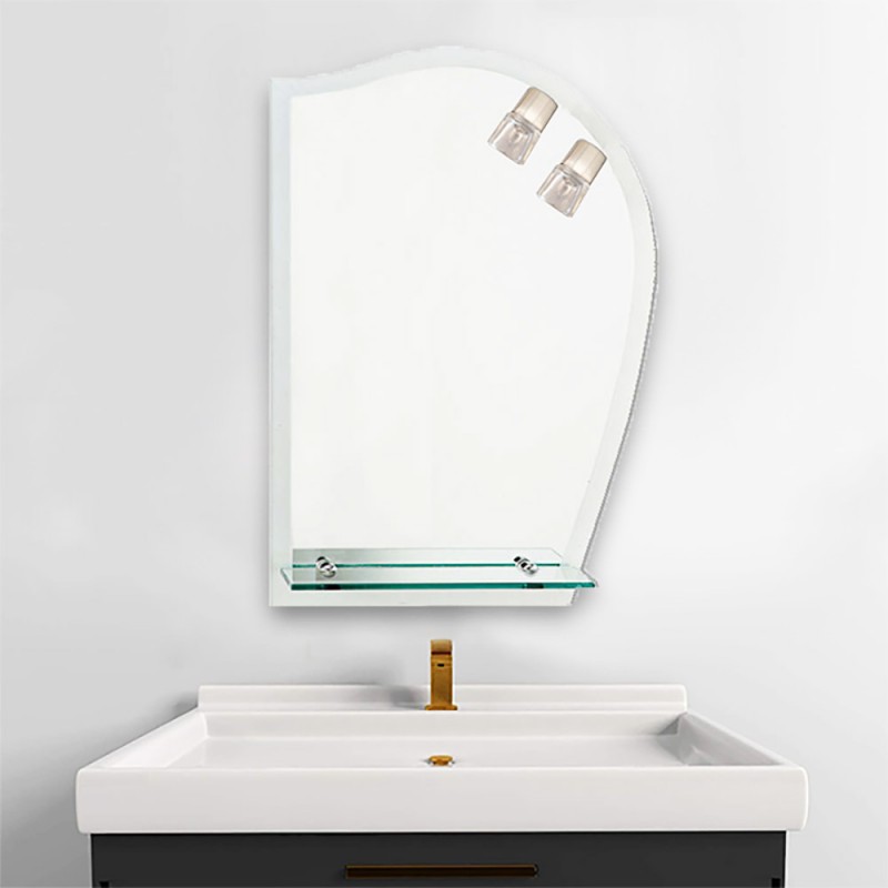  Bathroom wall mirror 55x75cm with 2 lamps and shelf