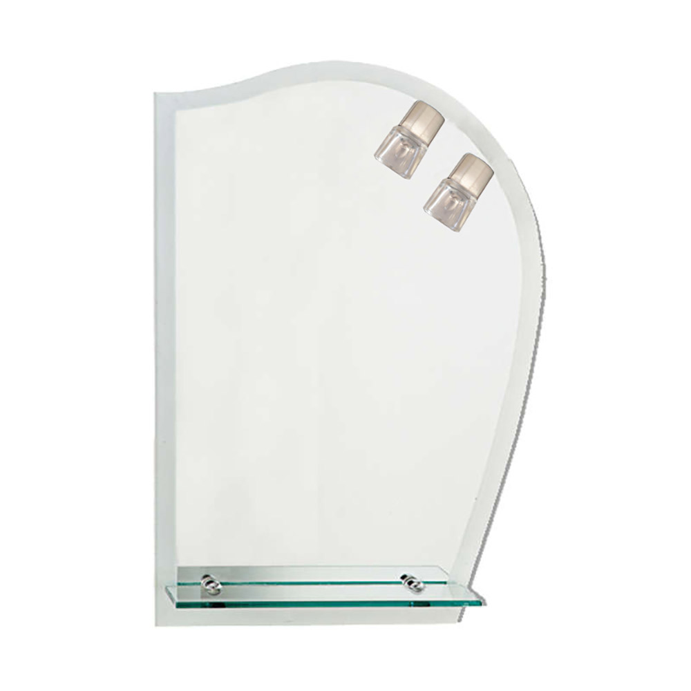 Bathroom wall mirror 55x75cm with 2 lamps and shelf