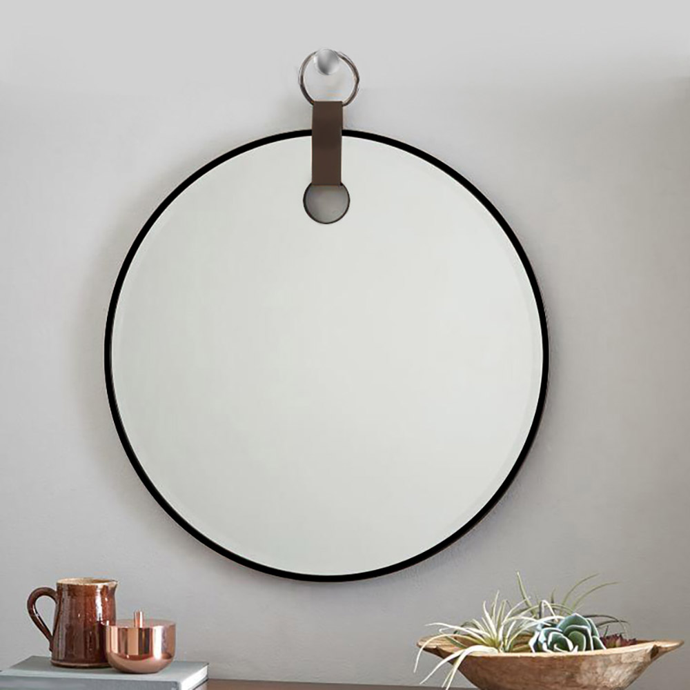 Round mirror Ø60cm - Ø90cm with paint border and leather strap