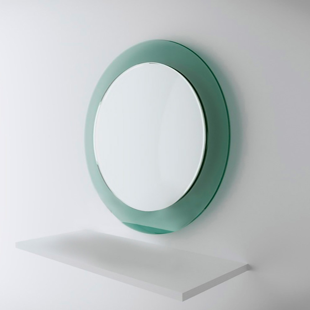 Round mirror Ø70cm - Ø90cm with green transparent triplex crystal