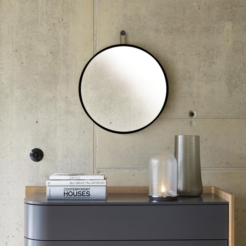 Round bathroom mirror Ø60cm - Ø90cm with leather strap