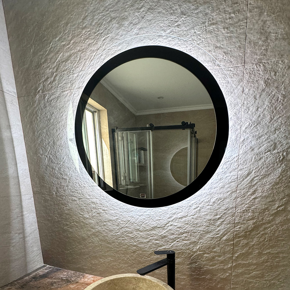 Round bathroom mirror 90cm with extra clear and lacobel glass