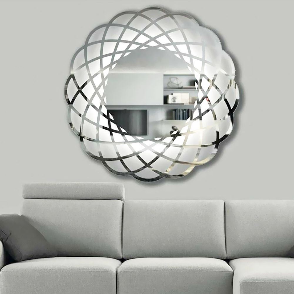 Mirror round Ø90cm with sandblasted design