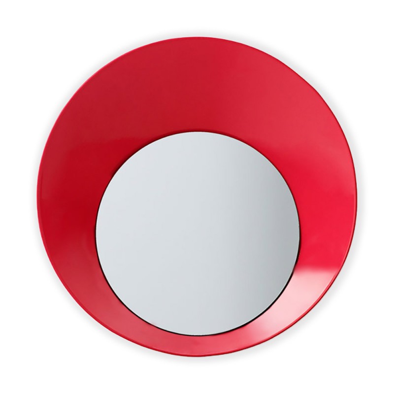 Round bathroom mirror Ø80cm with lacobel red crystal