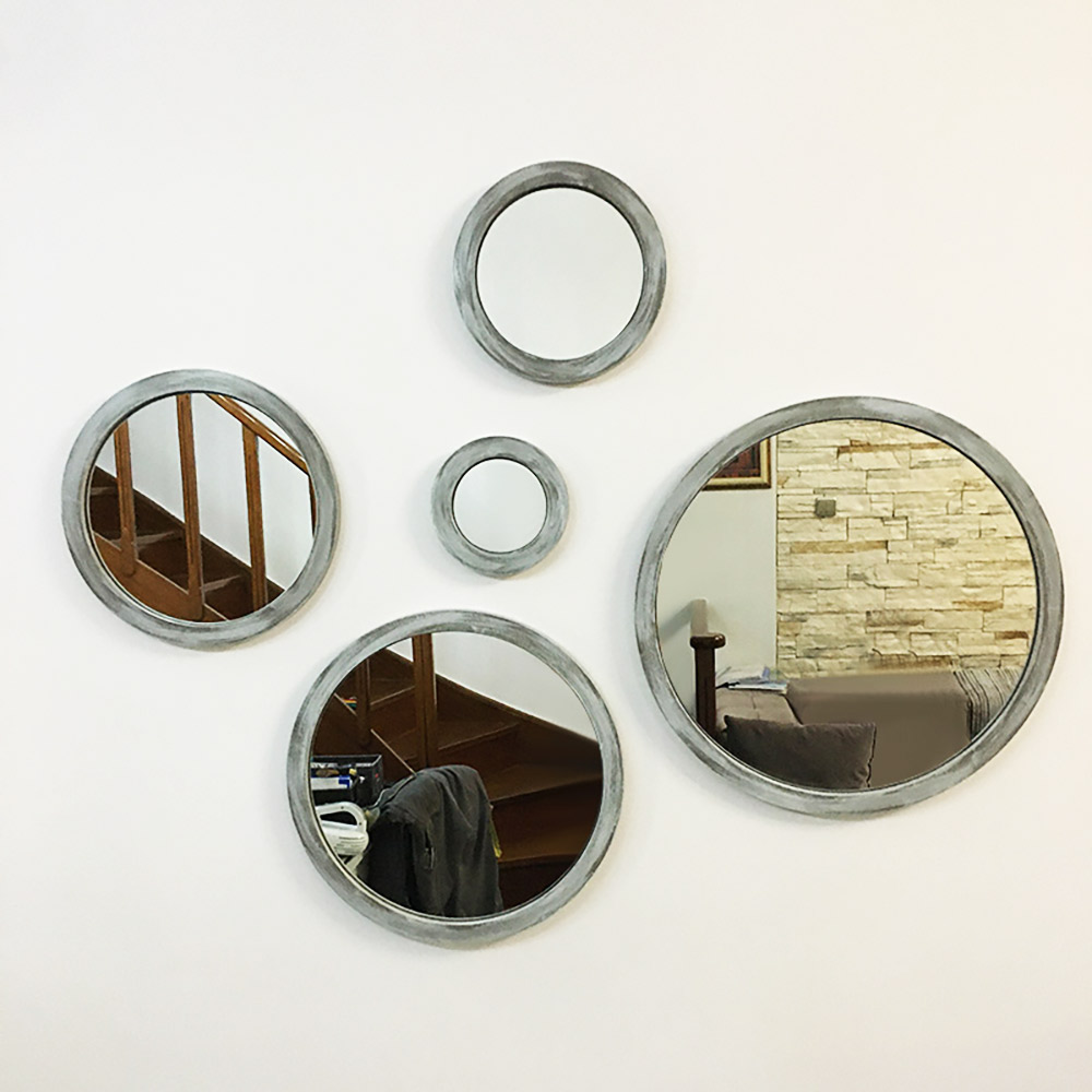 Καθρέπτες με ξύλινο πλαίσιο σε γκρι ή καφέ πούρου χρώμα στρογγυλοί σετ 5 τμχ Φ60cm - Φ50cm - Φ40cm - Φ30cm - Φ20cm